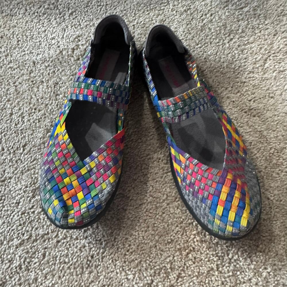 Baretraps Rainbow & Gray Woven Mary Janes Loafers Shoes Women's Size 8 Artsy